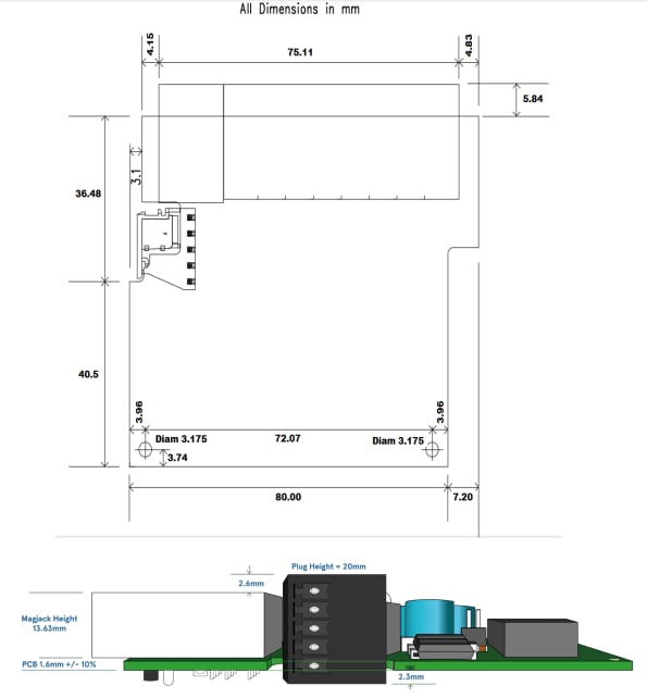 Mechanical Drawing - Brainboxes SW-115 5 Port Gigabit Ethernet Switch